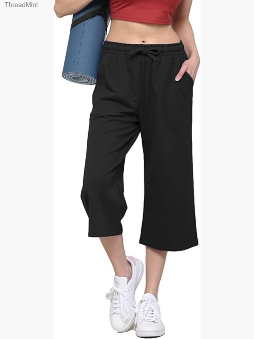 Loose Yoga Capri Pants Wide Leg Drawstring Lounge Pajama Sweatpants with Pockets